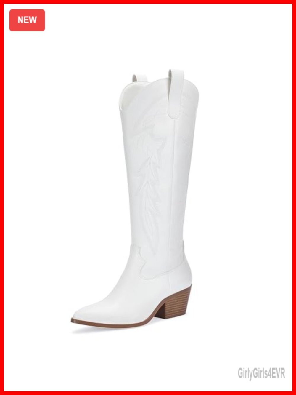 Knee High Cowboy Boots, Western Pointed Toe, Block Heel, Faux Leather, Side
